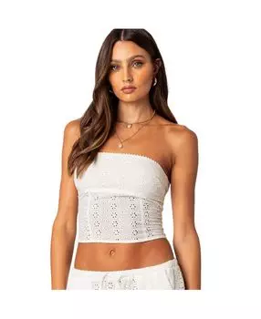 Женский хлопковый корсетный топ с кружевом лимонного цвета Edikted, белый