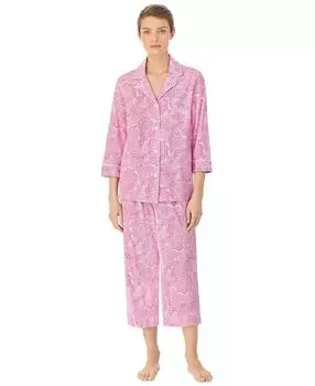 Женский хлопковый пижамный комплект с рукавами 3/4 и воротником-капри Lauren Ralph Lauren