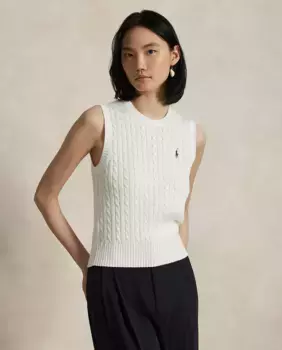 Женский хлопковый свитер без рукавов Polo Ralph Lauren, белый