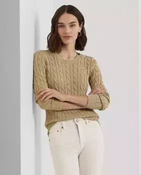 Женский хлопковый свитер косой вязки Lauren Ralph Lauren, бежевый
