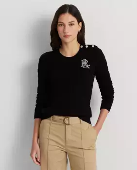 Женский хлопковый свитер косой вязки Lauren Ralph Lauren, черный