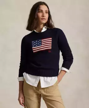 Женский хлопковый свитер с круглым вырезом Flag Polo Ralph Lauren, синий