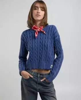 Женский хлопковый свитер с круглым вырезом Replay, синий