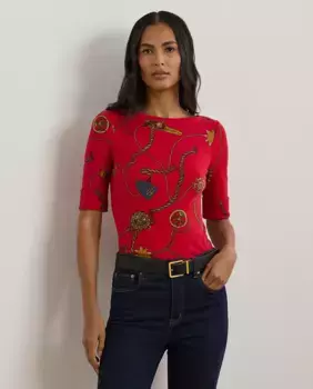 Женский хлопковый свитер с принтом Lauren Ralph Lauren, красный