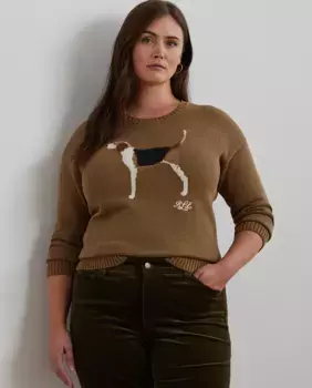 Женский хлопковый свитер с собачкой Lauren Ralph Lauren Woman, коричневый