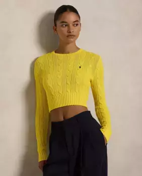 Женский хлопковый свитер с V-образным вырезом Polo Ralph Lauren, жёлтый