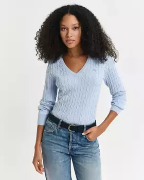 Женский хлопковый свитер с V-образным вырезом Gant, голубой