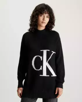 Женский хлопковый свитер свободного кроя с монограммой Calvin Klein Jeans, черный
