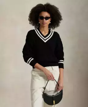 Женский хлопковый свитер в аранской вязке Cricket Polo Ralph Lauren, белый