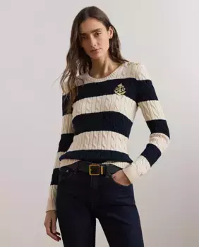 Женский хлопковый свитер в полоску Lauren Ralph Lauren, натуральный