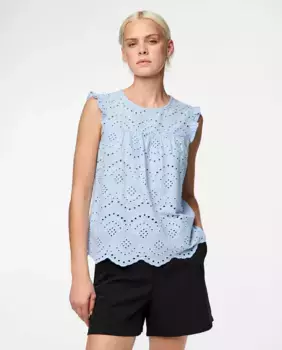 Женский хлопковый топ Pieces, светло-голубой