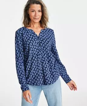 Женский хлопковый топ с длинными рукавами Henley Style & Co, цвет Denise Blue
