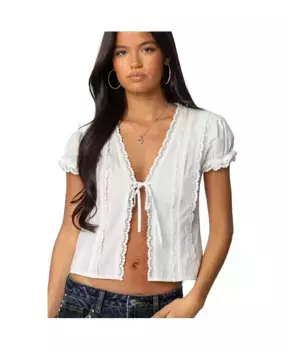 Женский хлопковый топ с кружевом и завязками спереди Edikted, белый