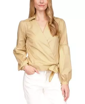 Женский хлопковый топ с объемными рукавами и запахом Michael Kors, хаки