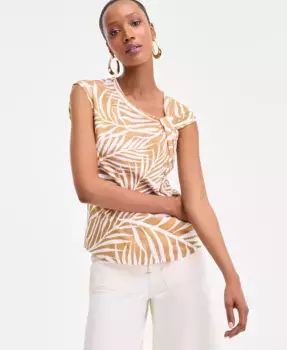 Женский хлопковый топ с перекрученным передом I.N.C. International Concepts, коричневый