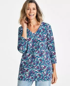 Женский хлопковый топ с v-образным вырезом и рукавами 3/4 Style & Co, синий