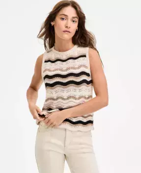 Женский хлопковый топ-свитер с волнистыми полосками Democracy, белый