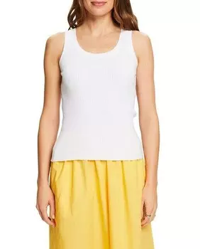 Женский хлопковый трикотажный топ в рубчик Esprit, белый