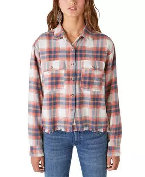 Женский хлопковый укороченный топ на пуговицах в клетку с необработанными краями Lucky Brand, мульти