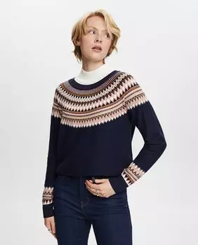 Женский хлопковый жаккардовый свитер Esprit, темно-синий