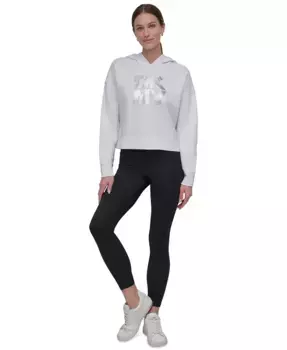 Женский худи с капюшоном Active Stacked и металлизированным логотипом DKNY, белый