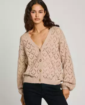 Женский кардиган ажурной вязки на пуговице Pepe Jeans, бежевый