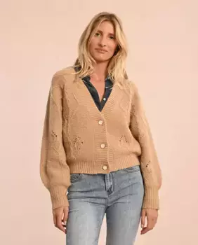 Женский кардиган ажурной вязки с длинными рукавами Molly Bracken, бежевый