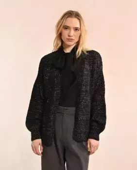 Женский кардиган ажурной вязки с длинными рукавами и сердечками Molly Bracken, черный