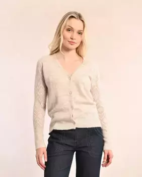 Женский кардиган ажурной вязки с длинными рукавами Molly Bracken, кремовый