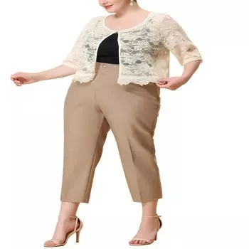 Женский кардиган больших размеров из прозрачного кружева с цветочным принтом и открытым передом с плечами Agnes Orinda, белый