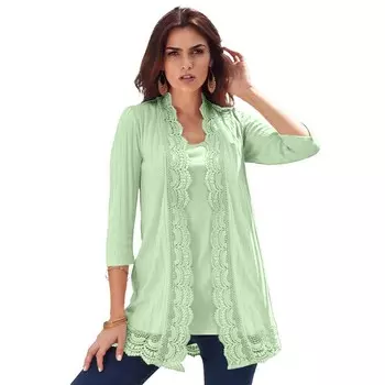 Женский кардиган больших размеров Roaman's с отделкой пуантеллами и отделкой крючком, цвет Green Mint