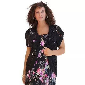 Женский кардиган больших размеров с медальоном Roaman, связанный крючком Roaman's, черный