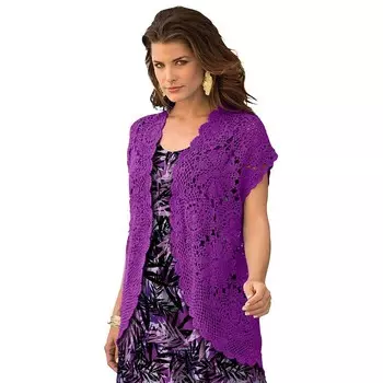 Женский кардиган больших размеров с медальоном Roaman, связанный крючком Roaman's, цвет Purple Magenta