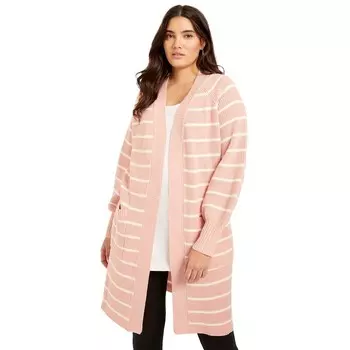 Женский кардиган больших размеров с открытым передом June + Vie June+Vie, цвет Blush Ivory Stripes