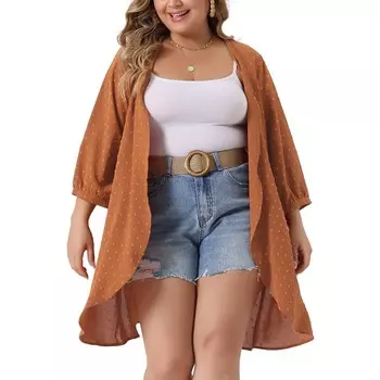 Женский кардиган больших размеров с открытым передом и рукавами 3/4 в швейцарский горошек, повседневная накидка Agnes Orinda, оранжевый