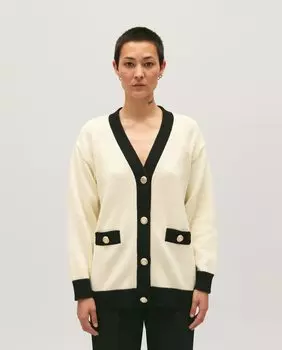 Женский кардиган цвета экрю с контрастами Claudie Pierlot