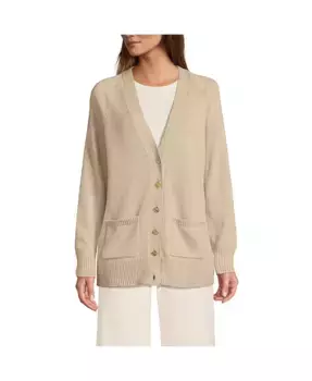 Женский кардиган Drifter Varsity с V-образным вырезом, свободного кроя Lands' End, коричневый/бежевый