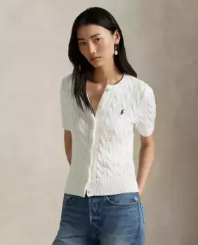 Женский кардиган из хлопка трикотаж на косах Polo Ralph Lauren, белый