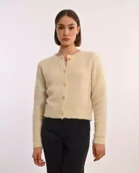 Женский кардиган из мягкой ткани с застежкой на пуговицы Lili Sidonio, цвет Crema