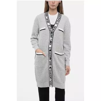 Женский кардиган из ткани «Букле» с фирменными полосами Karl Lagerfeld, Gray