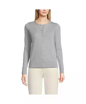 Женский кардиган из тонкого хлопка Lands' End, серый