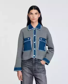 Женский кардиган из трикотажа и денима Sandro, серый