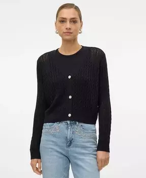Женский кардиган косой вязки на пуговицах Tara Vero Moda, черный