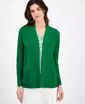 Женский кардиган Malibu Fine Rib с открытой передней частью Anne Klein, зеленый