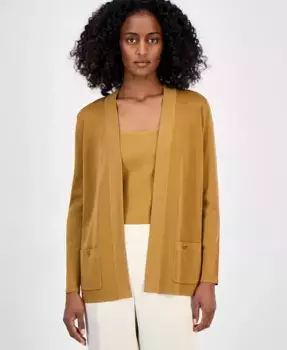 Женский кардиган Malibu Fine Rib с открытой передней частью Anne Klein, коричневый