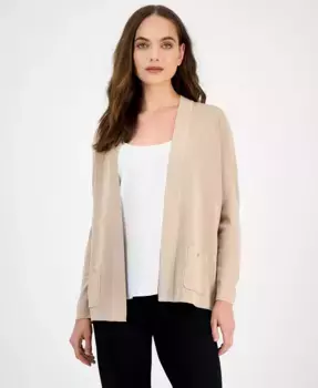 Женский кардиган Malibu Fine Rib с открытой передней частью Anne Klein, коричневый/бежевый
