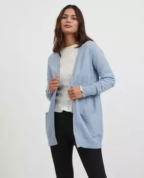 Женский кардиган миди с длинным рукавом Vila, синий