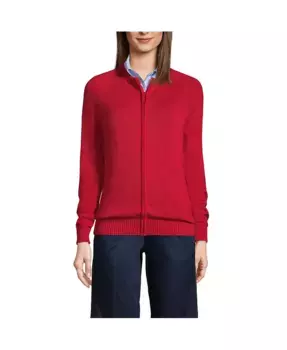 Женский кардиган на молнии из хлопка и модала Lands' End, красный