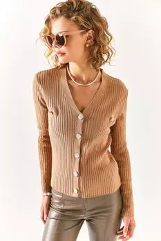 Женский кардиган на пуговицах с карманом и аксессуарами для печенья Olalook, коричневый