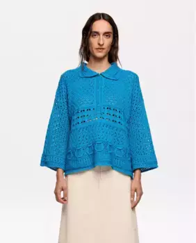 Женский кардиган на пуговицах вязаный крючком Bimba y Lola, синий